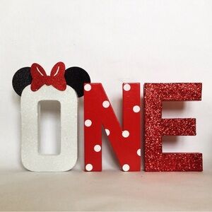 Red and White ONE Birthday Party Decoration Minnie Mouse
